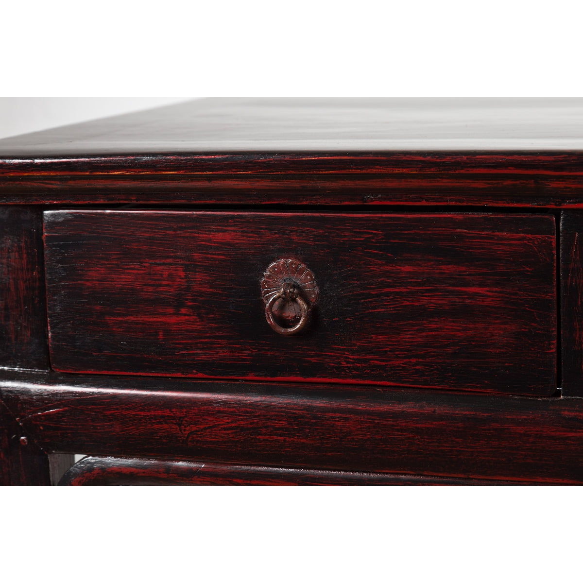 Chinese Antique Lacquered Wooden Desk with Four Drawers and Curling Scrolls-10. Asian & Chinese Furniture, Art, Antiques, Vintage Home Décor for sale at FEA Home