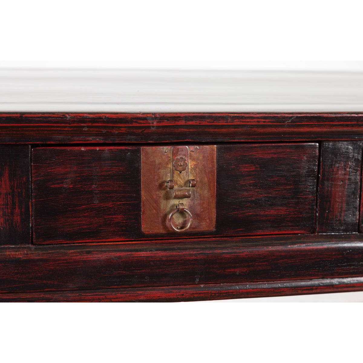 Chinese Antique Lacquered Wooden Desk with Four Drawers and Curling Scrolls-11. Asian & Chinese Furniture, Art, Antiques, Vintage Home Décor for sale at FEA Home