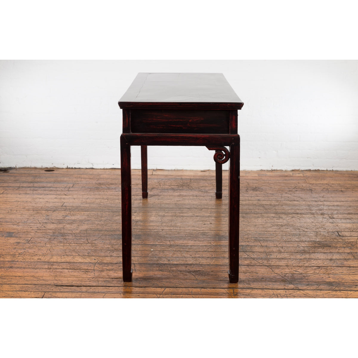 Chinese Antique Lacquered Wooden Desk with Four Drawers and Curling Scrolls-14. Asian & Chinese Furniture, Art, Antiques, Vintage Home Décor for sale at FEA Home