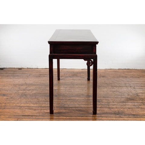 Chinese Antique Lacquered Wooden Desk with Four Drawers and Curling Scrolls-YN6105-14. Asian & Chinese Furniture, Art, Antiques, Vintage Home Décor for sale at FEA Home