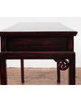 Chinese Antique Lacquered Wooden Desk with Four Drawers and Curling Scrolls-15. Asian & Chinese Furniture, Art, Antiques, Vintage Home Décor for sale at FEA Home