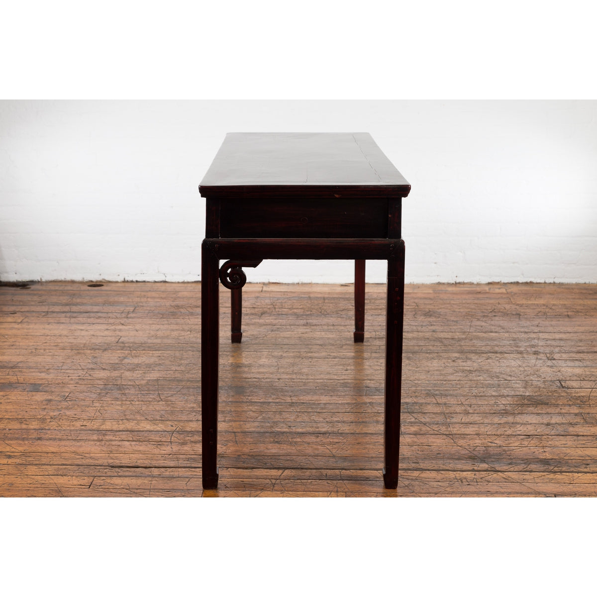 Chinese Antique Lacquered Wooden Desk with Four Drawers and Curling Scrolls-18. Asian & Chinese Furniture, Art, Antiques, Vintage Home Décor for sale at FEA Home