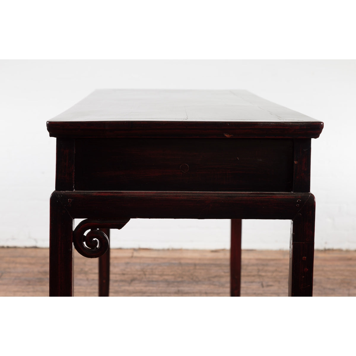 Chinese Antique Lacquered Wooden Desk with Four Drawers and Curling Scrolls-19. Asian & Chinese Furniture, Art, Antiques, Vintage Home Décor for sale at FEA Home