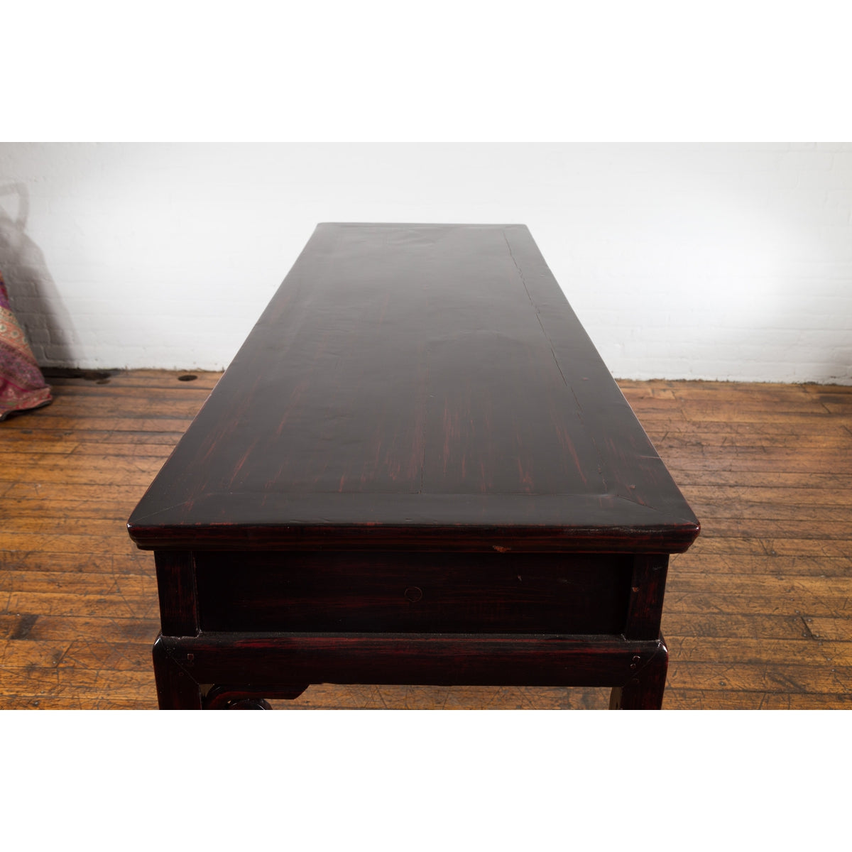 Chinese Antique Lacquered Wooden Desk with Four Drawers and Curling Scrolls-20. Asian & Chinese Furniture, Art, Antiques, Vintage Home Décor for sale at FEA Home