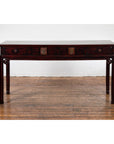Chinese Antique Lacquered Wooden Desk with Four Drawers and Curling Scrolls-4. Asian & Chinese Furniture, Art, Antiques, Vintage Home Décor for sale at FEA Home