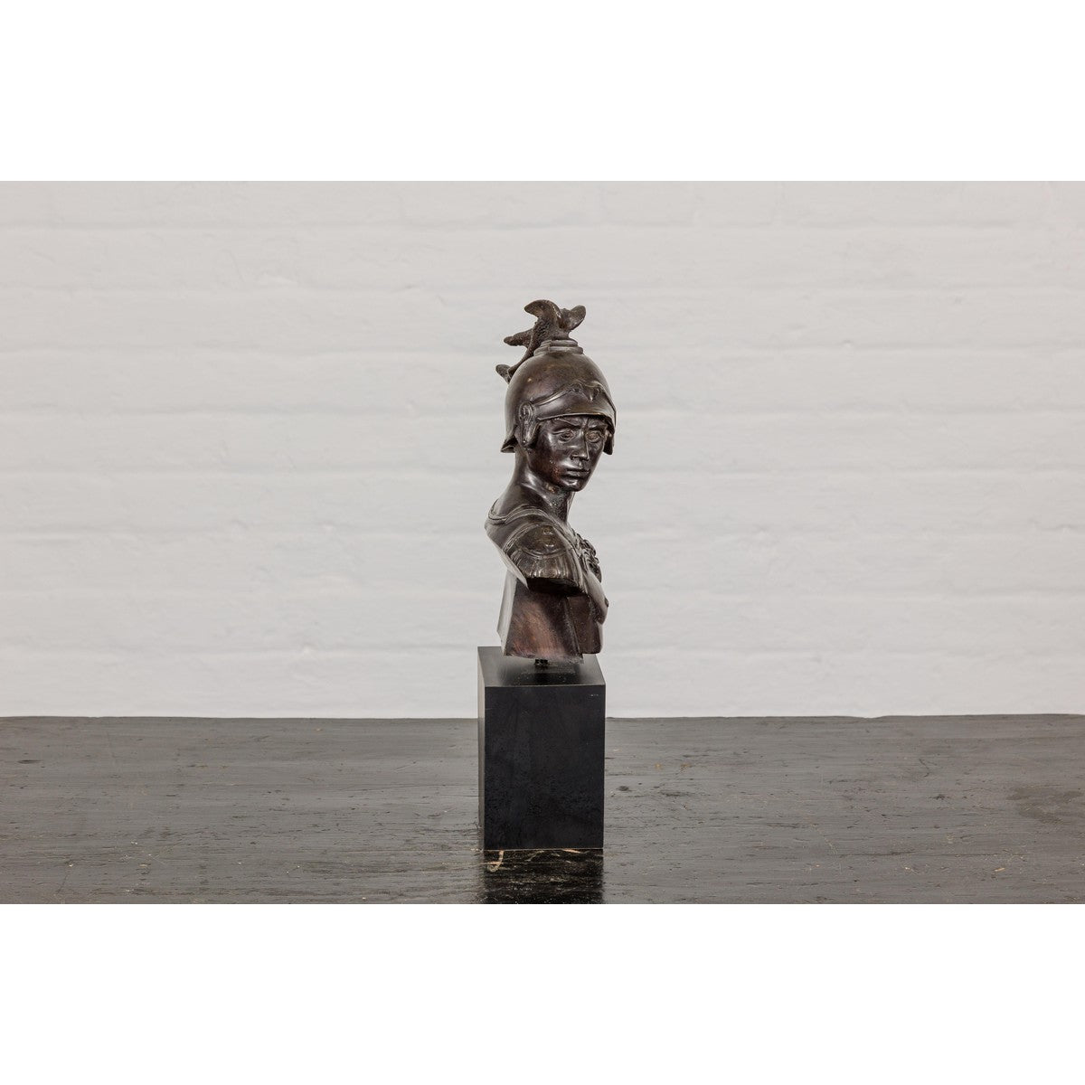 Bronze Greco Roman Style Bust of a Spartan Soldier on Black Wooden Base-11. Asian & Chinese Furniture, Art, Antiques, Vintage Home Décor for sale at FEA Home