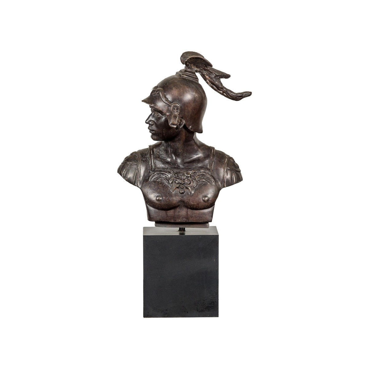 Bronze Greco Roman Style Bust of a Spartan Soldier on Black Wooden Base-16. Asian & Chinese Furniture, Art, Antiques, Vintage Home Décor for sale at FEA Home