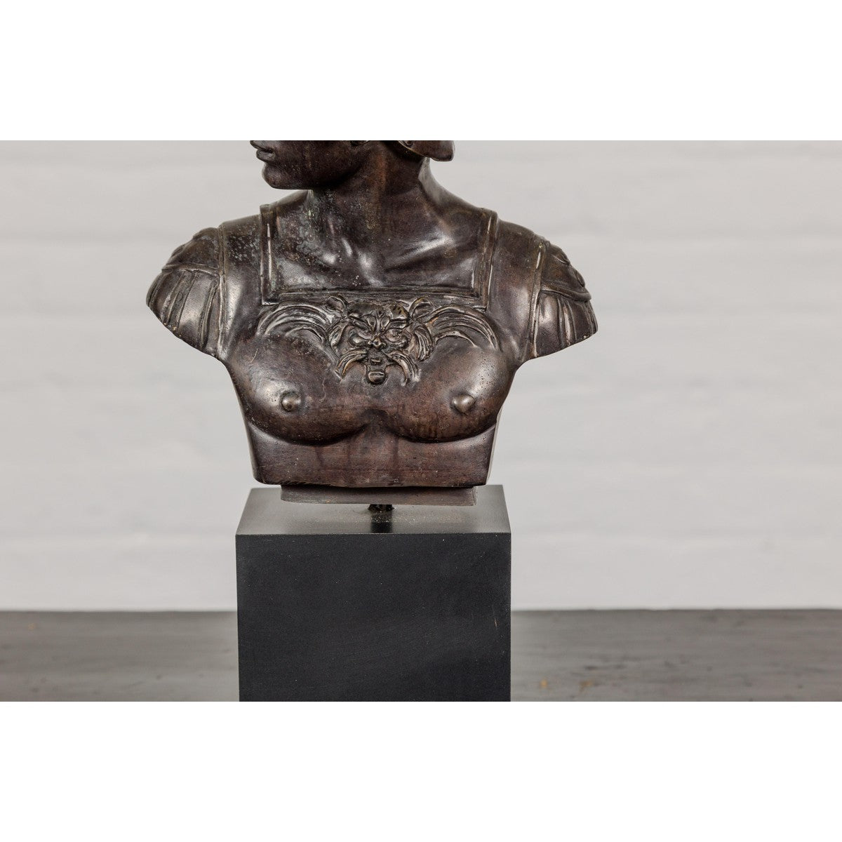 Bronze Greco Roman Style Bust of a Spartan Soldier on Black Wooden Base-6. Asian & Chinese Furniture, Art, Antiques, Vintage Home Décor for sale at FEA Home