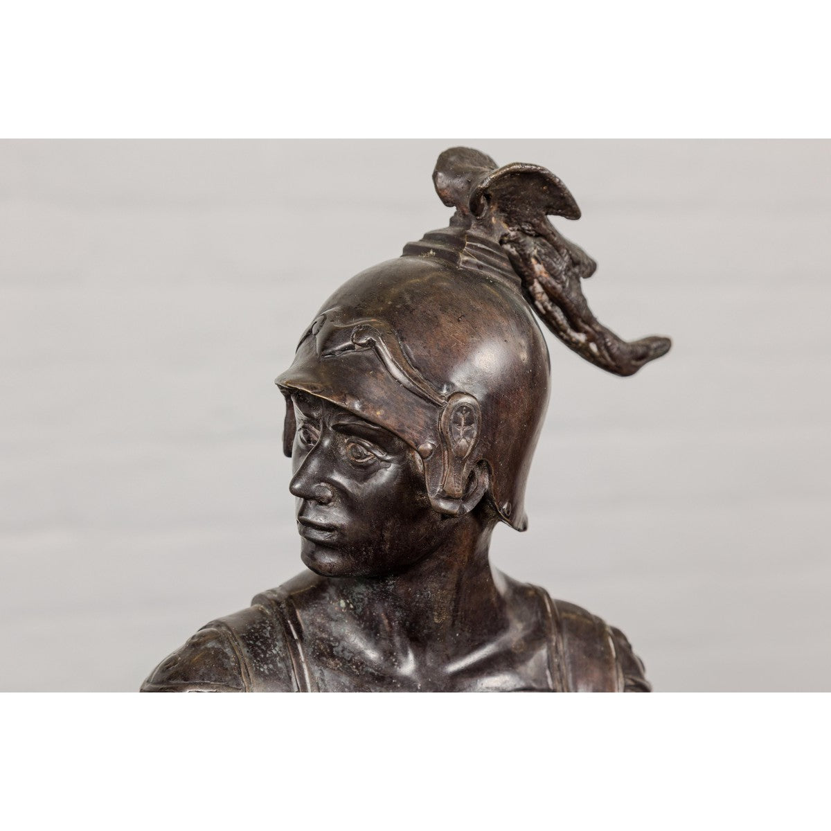 Bronze Greco Roman Style Bust of a Spartan Soldier on Black Wooden Base-8. Asian & Chinese Furniture, Art, Antiques, Vintage Home Décor for sale at FEA Home
