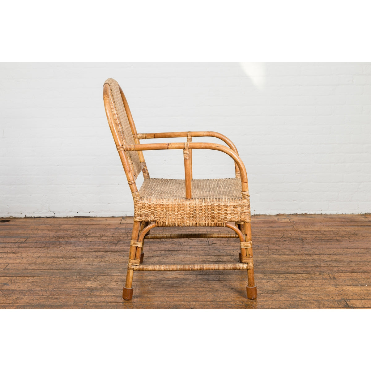 Vintage Burmese Country Style Hand-Woven Rattan Armchair with Rounded Back-10. Asian & Chinese Furniture, Art, Antiques, Vintage Home Décor for sale at FEA Home