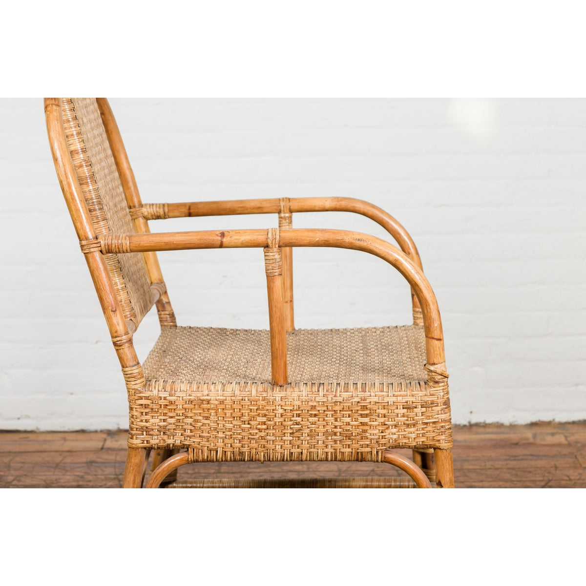 Vintage Burmese Country Style Hand-Woven Rattan Armchair with Rounded Back-11. Asian & Chinese Furniture, Art, Antiques, Vintage Home Décor for sale at FEA Home