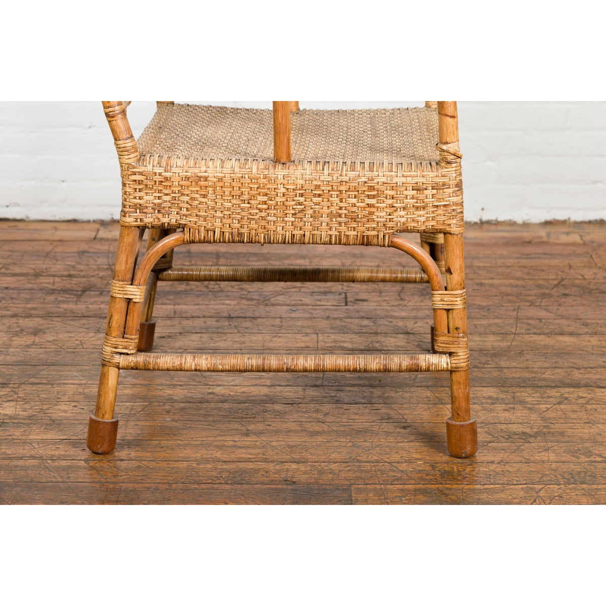 Vintage Burmese Country Style Hand-Woven Rattan Armchair with Rounded Back-12. Asian & Chinese Furniture, Art, Antiques, Vintage Home Décor for sale at FEA Home