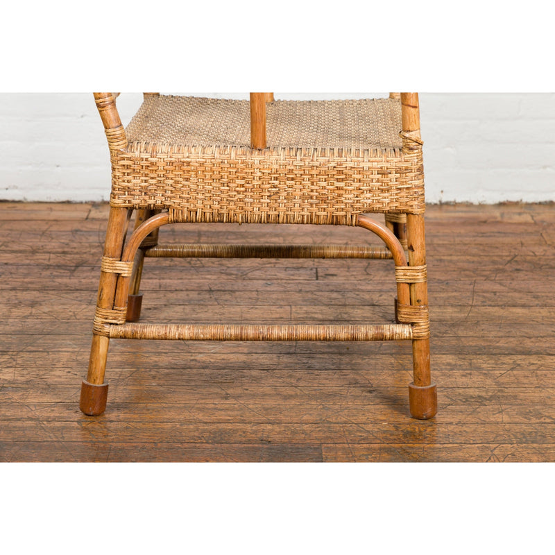 Vintage Burmese Country Style Hand-Woven Rattan Armchair with Rounded Back-YN7558-12. Asian & Chinese Furniture, Art, Antiques, Vintage Home Décor for sale at FEA Home