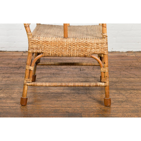 Vintage Burmese Country Style Hand-Woven Rattan Armchair with Rounded Back-YN7558-12. Asian & Chinese Furniture, Art, Antiques, Vintage Home Décor for sale at FEA Home