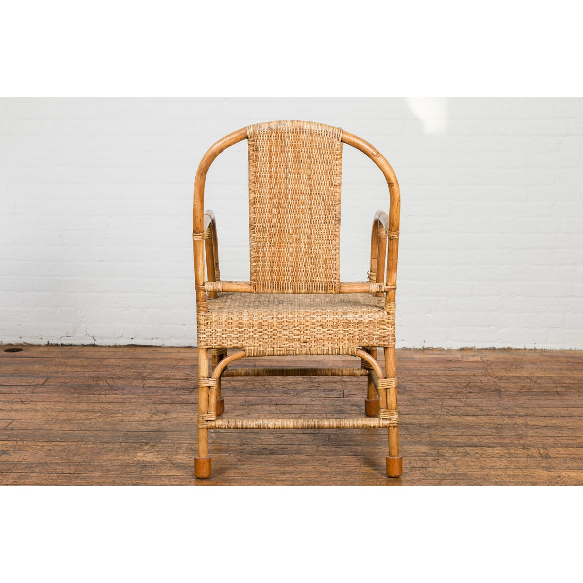 Vintage Burmese Country Style Hand-Woven Rattan Armchair with Rounded Back-13. Asian & Chinese Furniture, Art, Antiques, Vintage Home Décor for sale at FEA Home