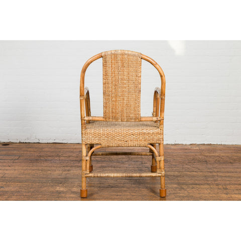 Vintage Burmese Country Style Hand-Woven Rattan Armchair with Rounded Back-YN7558-13. Asian & Chinese Furniture, Art, Antiques, Vintage Home Décor for sale at FEA Home