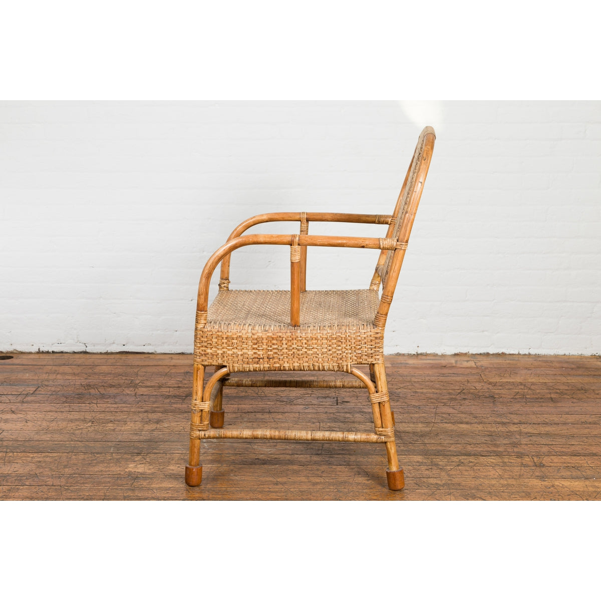 Vintage Burmese Country Style Hand-Woven Rattan Armchair with Rounded Back-14. Asian & Chinese Furniture, Art, Antiques, Vintage Home Décor for sale at FEA Home