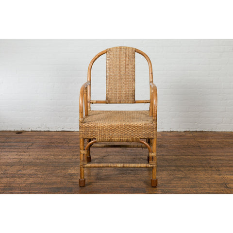 Vintage Burmese Country Style Hand-Woven Rattan Armchair with Rounded Back-YN7558-2. Asian & Chinese Furniture, Art, Antiques, Vintage Home Décor for sale at FEA Home