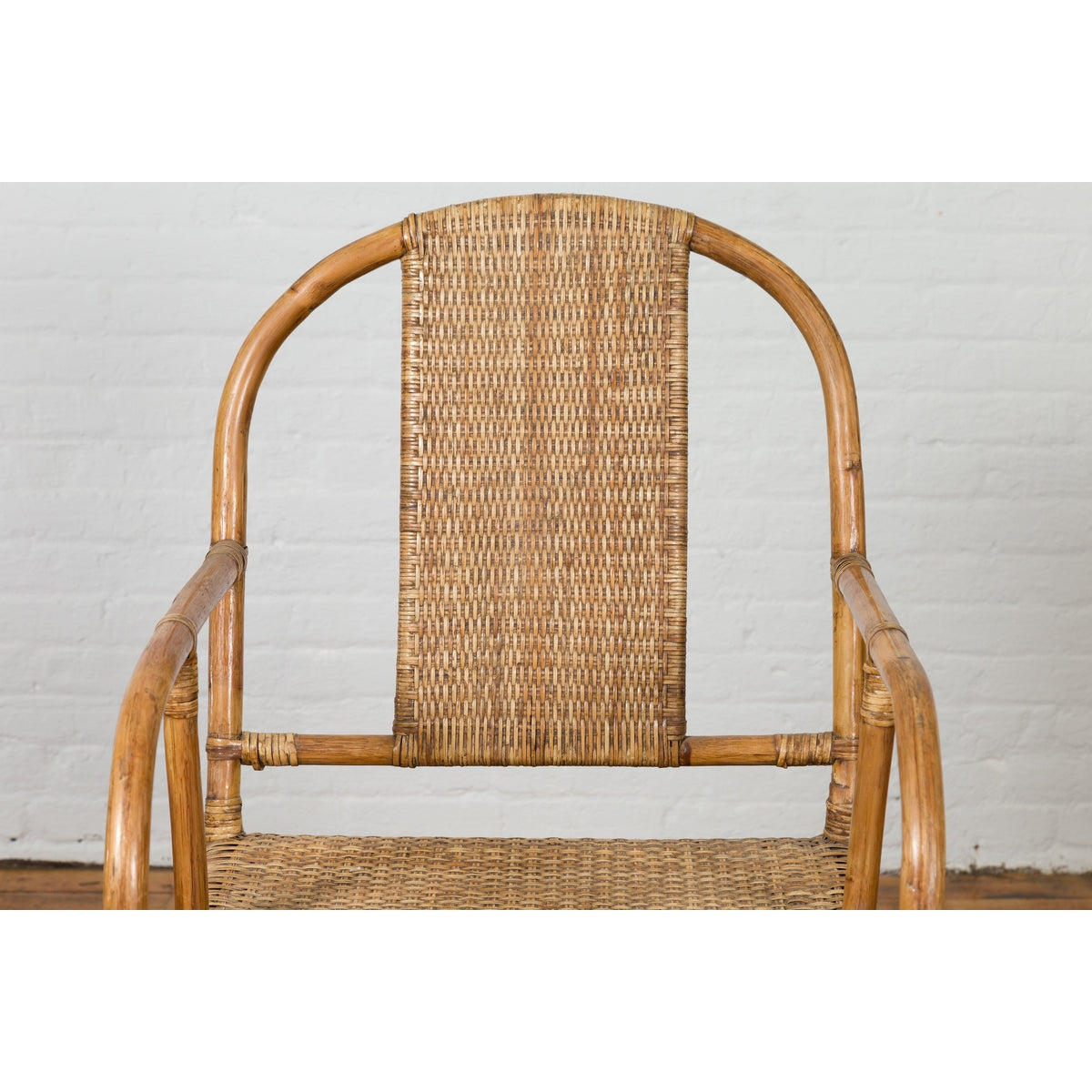 Vintage Burmese Country Style Hand-Woven Rattan Armchair with Rounded Back-3. Asian & Chinese Furniture, Art, Antiques, Vintage Home Décor for sale at FEA Home