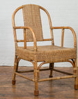 Vintage Burmese Country Style Hand-Woven Rattan Armchair with Rounded Back-5. Asian & Chinese Furniture, Art, Antiques, Vintage Home Décor for sale at FEA Home