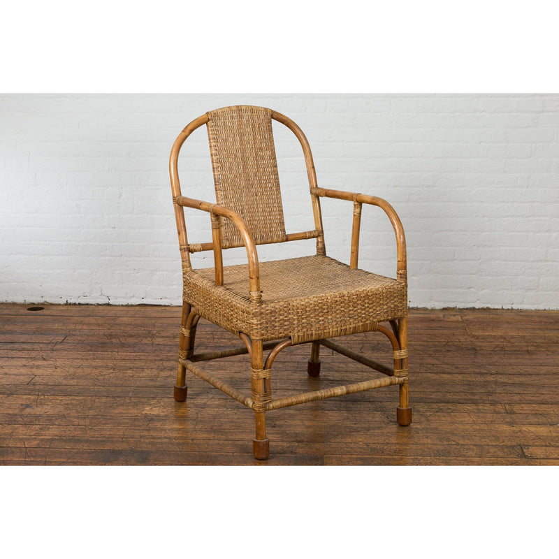 Vintage Burmese Country Style Hand-Woven Rattan Armchair with Rounded Back-YN7558-6. Asian & Chinese Furniture, Art, Antiques, Vintage Home Décor for sale at FEA Home