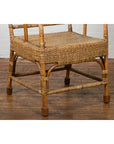 Vintage Burmese Country Style Hand-Woven Rattan Armchair with Rounded Back-8. Asian & Chinese Furniture, Art, Antiques, Vintage Home Décor for sale at FEA Home