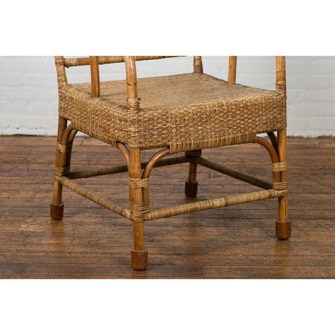 Vintage Burmese Country Style Hand-Woven Rattan Armchair with Rounded Back-YN7558-8. Asian & Chinese Furniture, Art, Antiques, Vintage Home Décor for sale at FEA Home