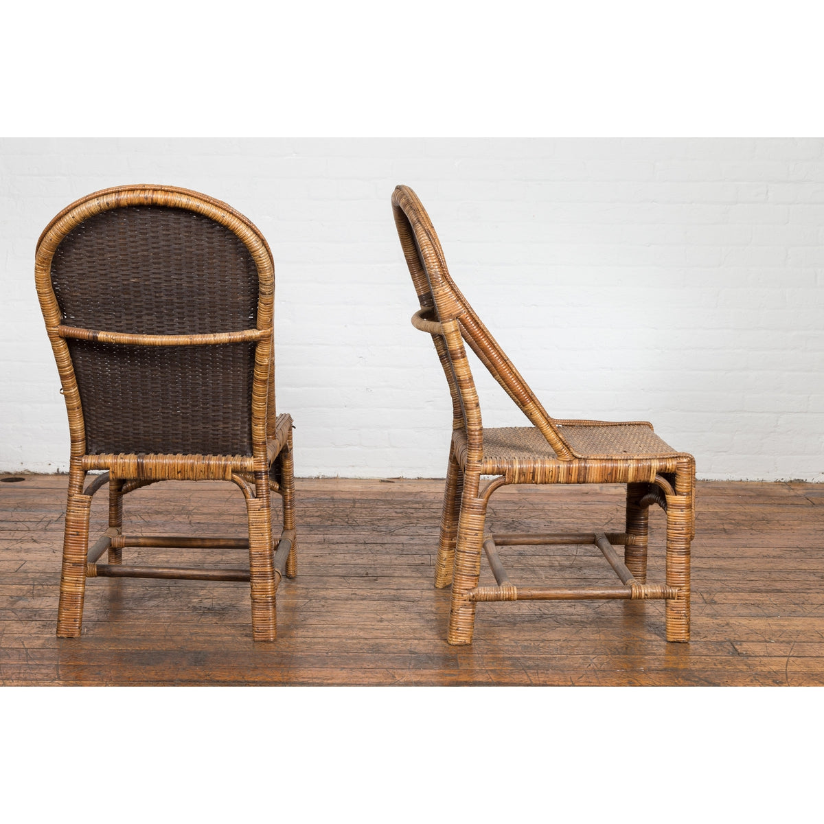 Pair of Burmese Vintage Country Style Woven Rattan and Bamboo Chairs-13. Asian & Chinese Furniture, Art, Antiques, Vintage Home Décor for sale at FEA Home