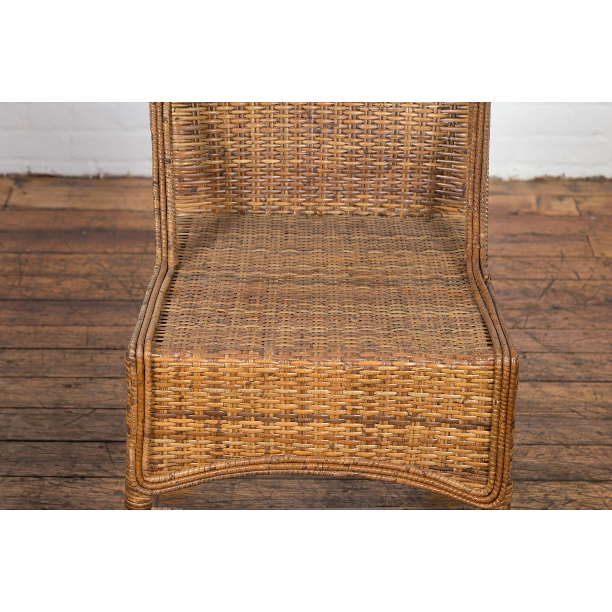 Pair of Burmese Vintage Country Style Woven Rattan and Bamboo Chairs-6. Asian & Chinese Furniture, Art, Antiques, Vintage Home Décor for sale at FEA Home