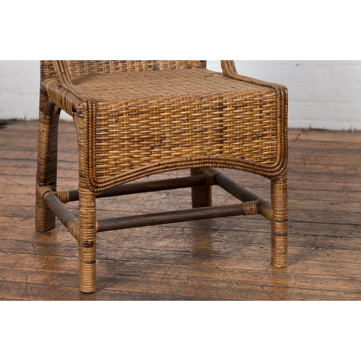 Pair of Burmese Vintage Country Style Woven Rattan and Bamboo Chairs-9. Asian & Chinese Furniture, Art, Antiques, Vintage Home Décor for sale at FEA Home