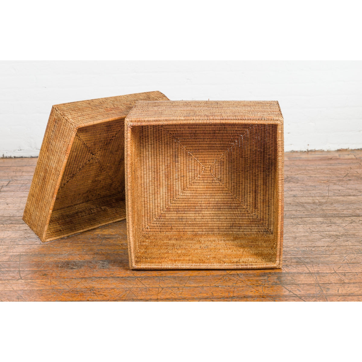 Rustic Vintage Country Style Thai Woven Rattan Lidded Storage Box-3. Asian & Chinese Furniture, Art, Antiques, Vintage Home Décor for sale at FEA Home