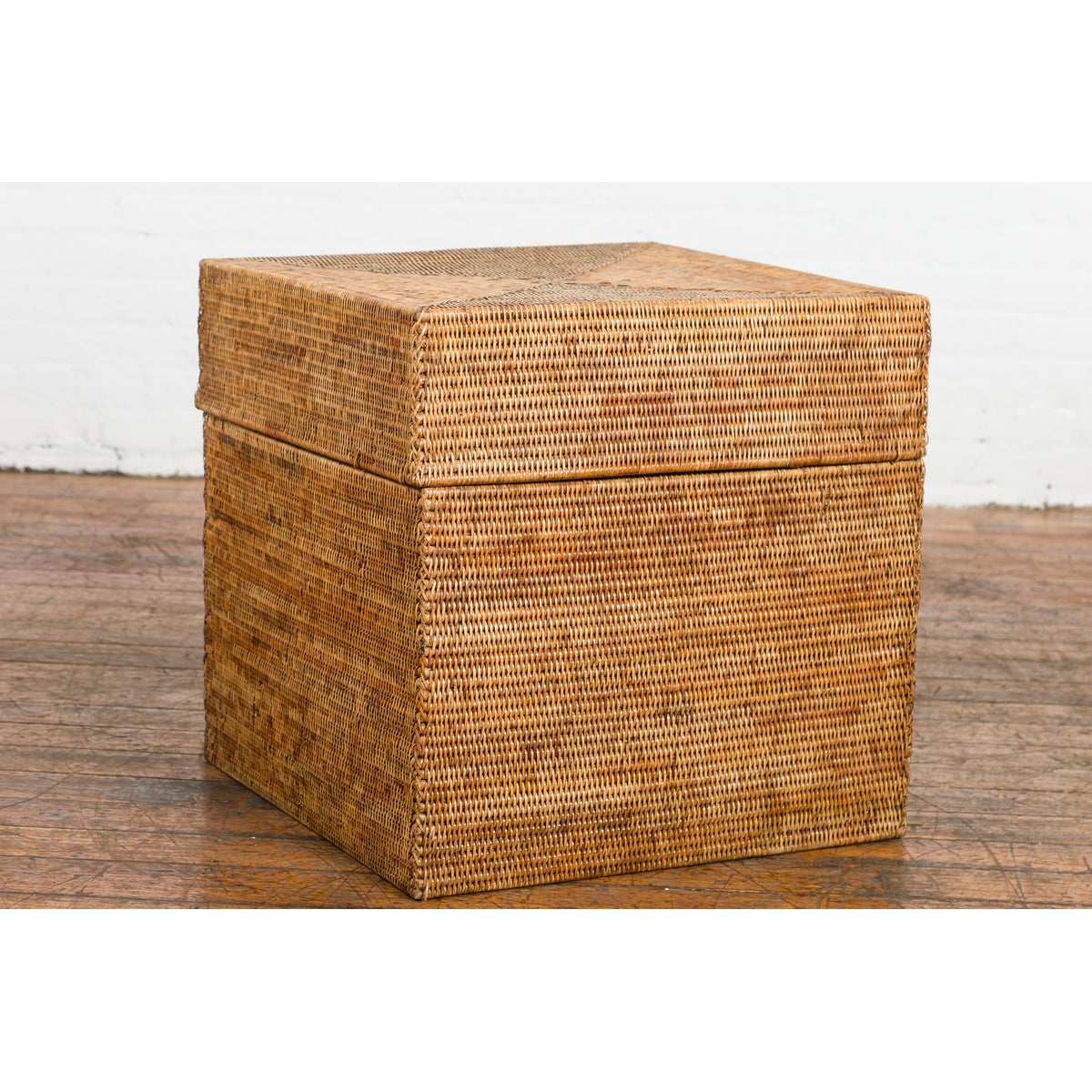Rustic Vintage Country Style Thai Woven Rattan Lidded Storage Box-4. Asian & Chinese Furniture, Art, Antiques, Vintage Home Décor for sale at FEA Home