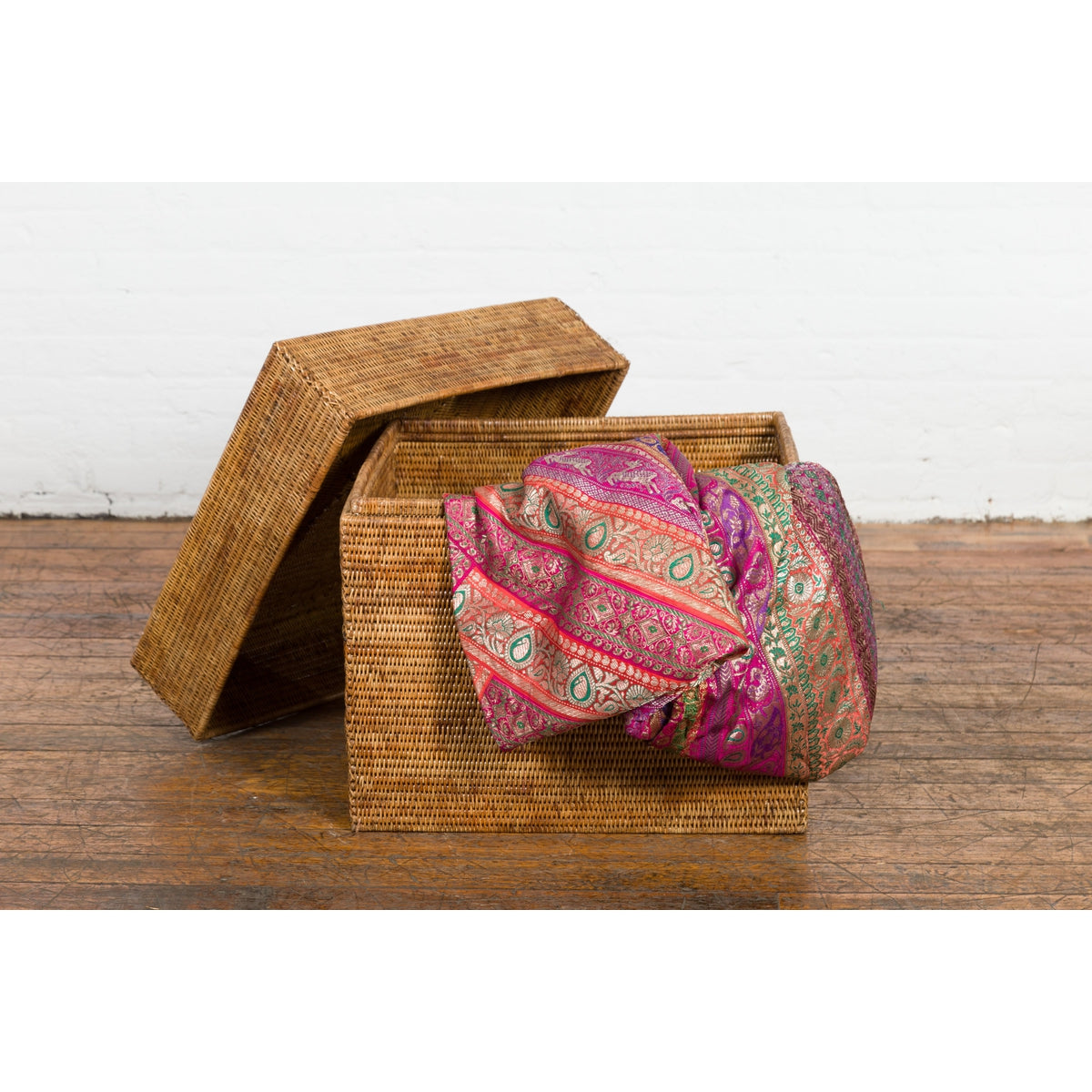 Rustic Vintage Country Style Thai Woven Rattan Lidded Storage Box-5. Asian & Chinese Furniture, Art, Antiques, Vintage Home Décor for sale at FEA Home