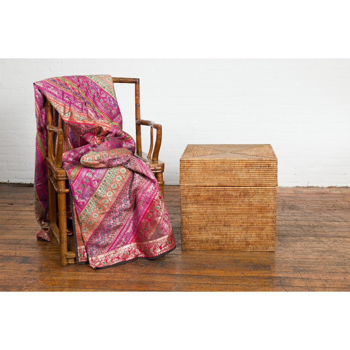 Rustic Vintage Country Style Thai Woven Rattan Lidded Storage Box-6. Asian & Chinese Furniture, Art, Antiques, Vintage Home Décor for sale at FEA Home