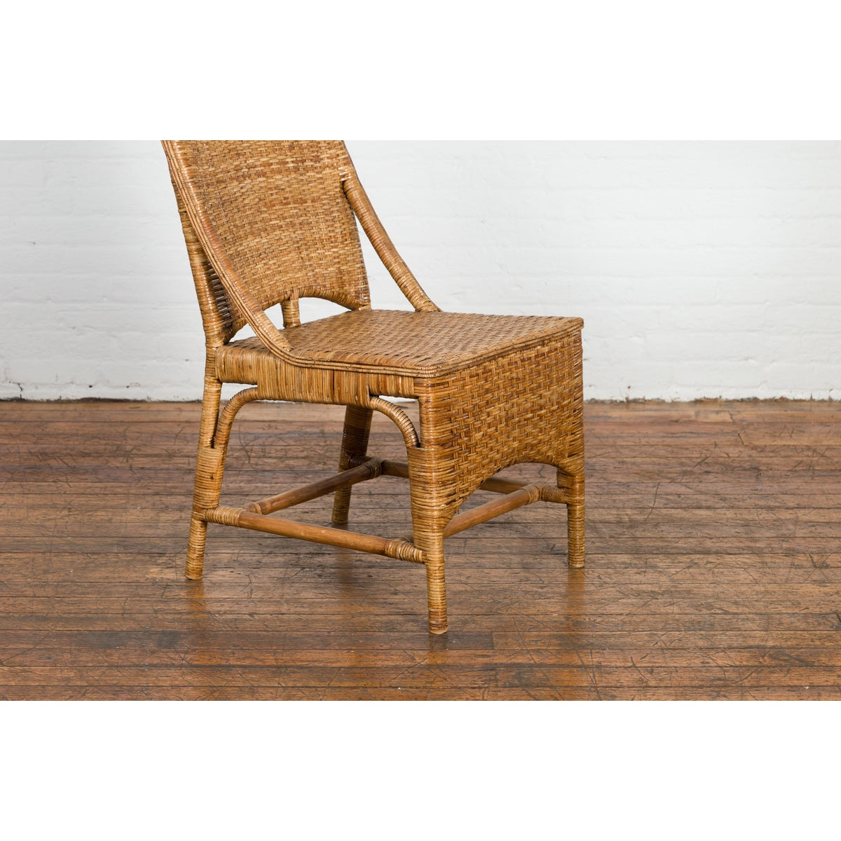 Vintage Rattan Chair with Slanted Back & Long Front Skirt-11. Asian & Chinese Furniture, Art, Antiques, Vintage Home Décor for sale at FEA Home
