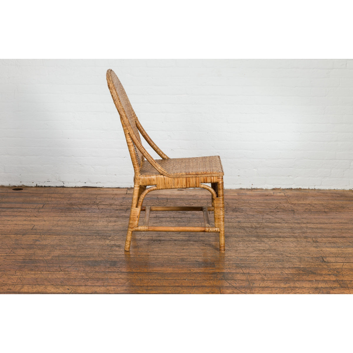 Vintage Rattan Chair with Slanted Back & Long Front Skirt-12. Asian & Chinese Furniture, Art, Antiques, Vintage Home Décor for sale at FEA Home