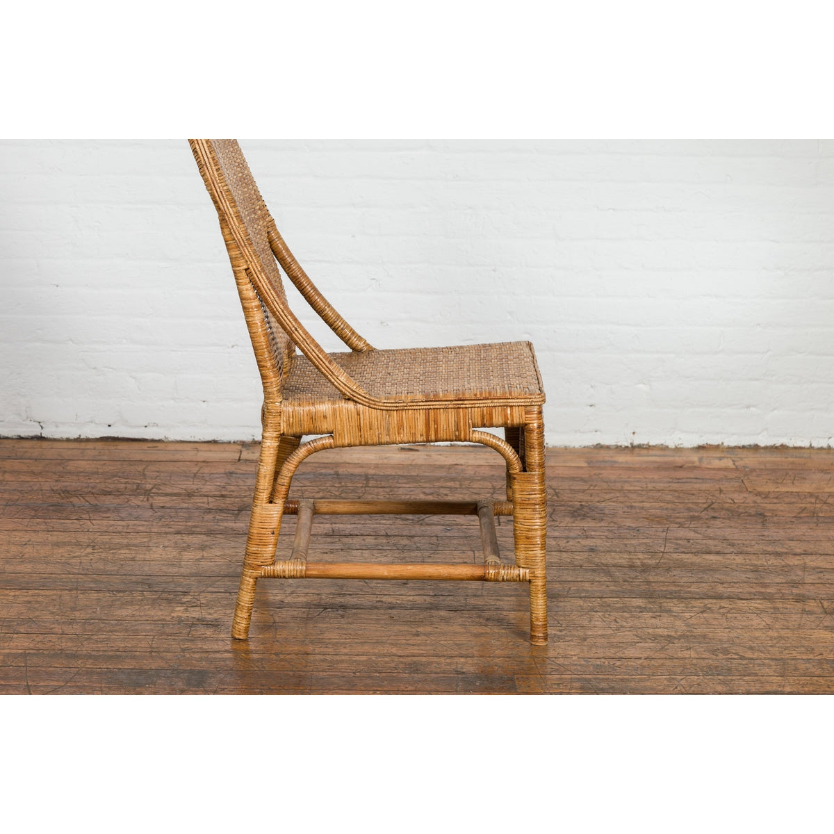 Vintage Rattan Chair with Slanted Back & Long Front Skirt-13. Asian & Chinese Furniture, Art, Antiques, Vintage Home Décor for sale at FEA Home