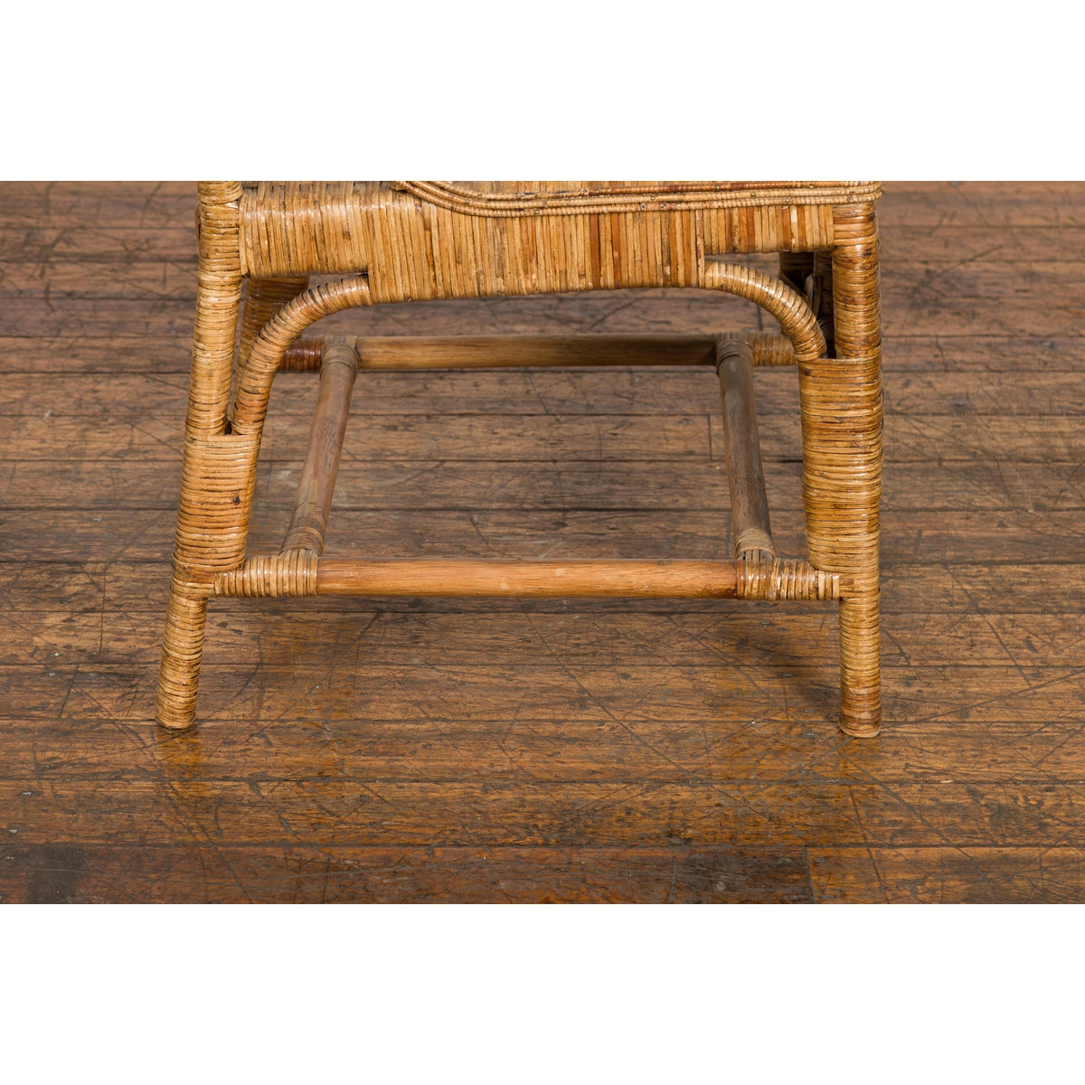 Vintage Rattan Chair with Slanted Back & Long Front Skirt-14. Asian & Chinese Furniture, Art, Antiques, Vintage Home Décor for sale at FEA Home
