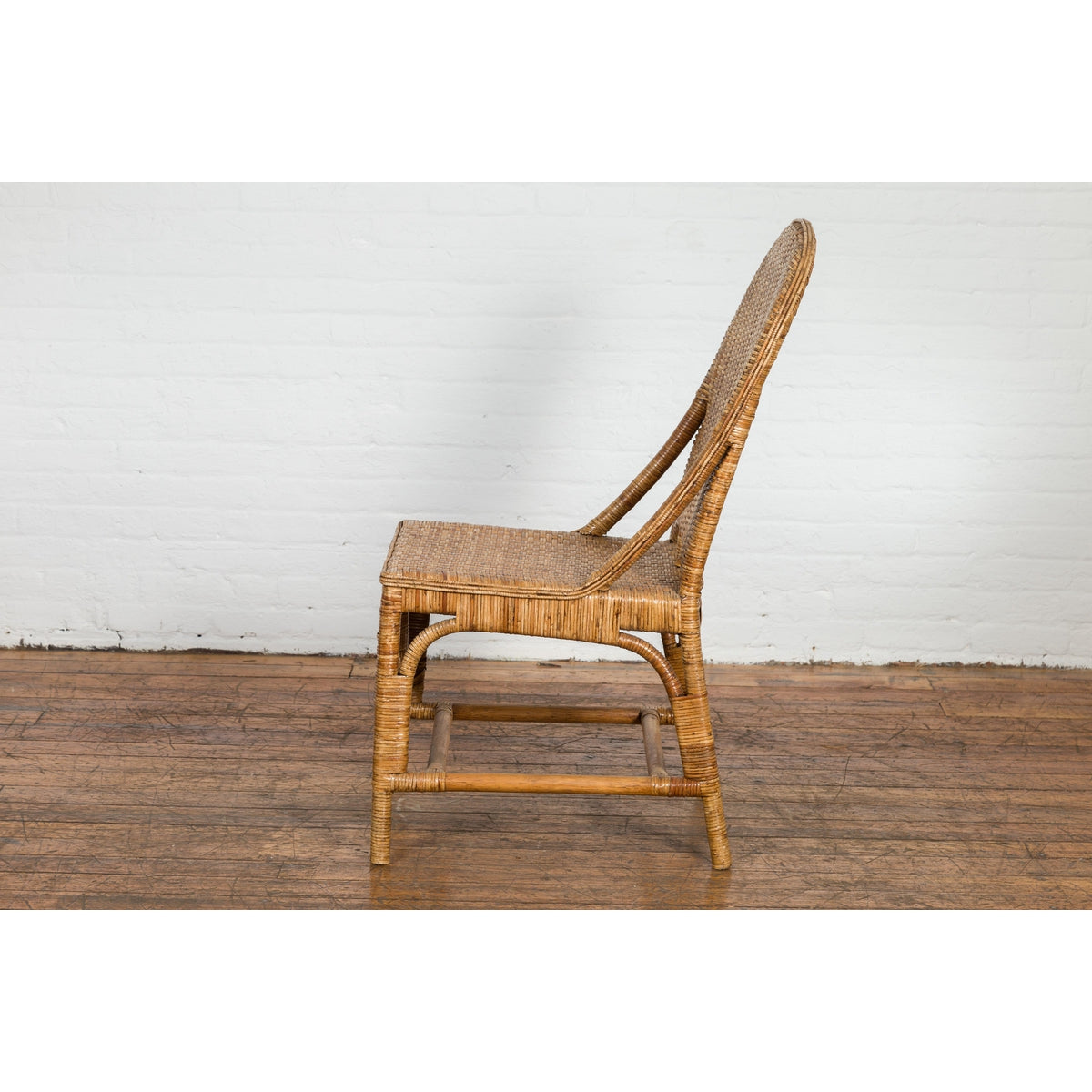 Vintage Rattan Chair with Slanted Back & Long Front Skirt-16. Asian & Chinese Furniture, Art, Antiques, Vintage Home Décor for sale at FEA Home