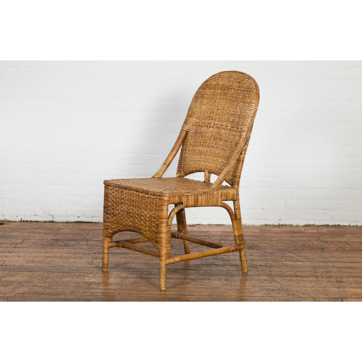 Vintage Rattan Chair with Slanted Back & Long Front Skirt-17. Asian & Chinese Furniture, Art, Antiques, Vintage Home Décor for sale at FEA Home