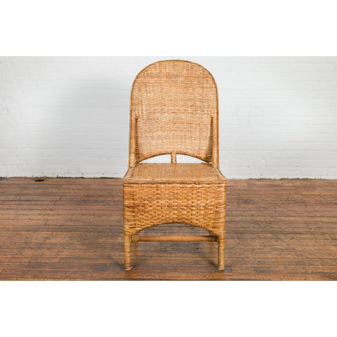 Vintage Rattan Chair with Slanted Back & Long Front Skirt-YN7564-2. Asian & Chinese Furniture, Art, Antiques, Vintage Home Décor for sale at FEA Home