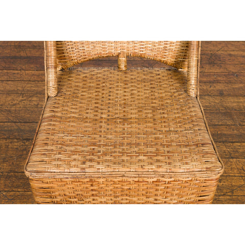 Vintage Rattan Chair with Slanted Back & Long Front Skirt-YN7564-5. Asian & Chinese Furniture, Art, Antiques, Vintage Home Décor for sale at FEA Home