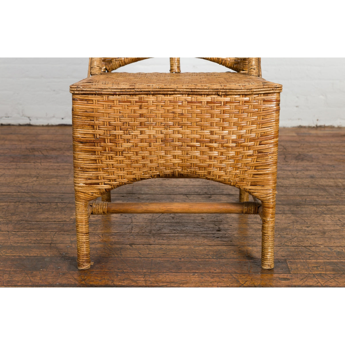 Vintage Rattan Chair with Slanted Back & Long Front Skirt-6. Asian & Chinese Furniture, Art, Antiques, Vintage Home Décor for sale at FEA Home