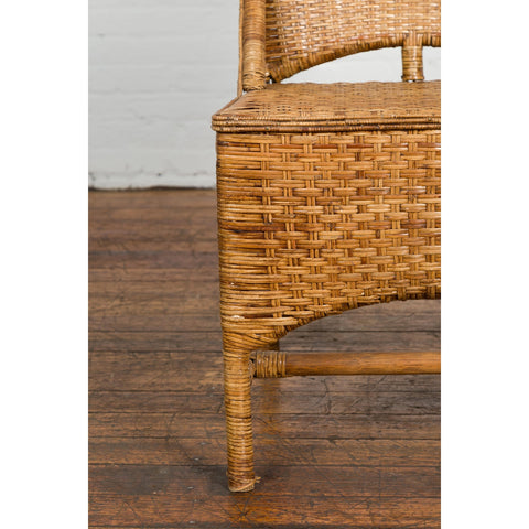 Vintage Rattan Chair with Slanted Back & Long Front Skirt-YN7564-7. Asian & Chinese Furniture, Art, Antiques, Vintage Home Décor for sale at FEA Home