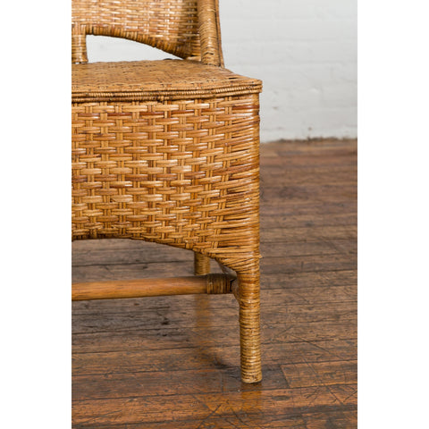 Vintage Rattan Chair with Slanted Back & Long Front Skirt-YN7564-8. Asian & Chinese Furniture, Art, Antiques, Vintage Home Décor for sale at FEA Home