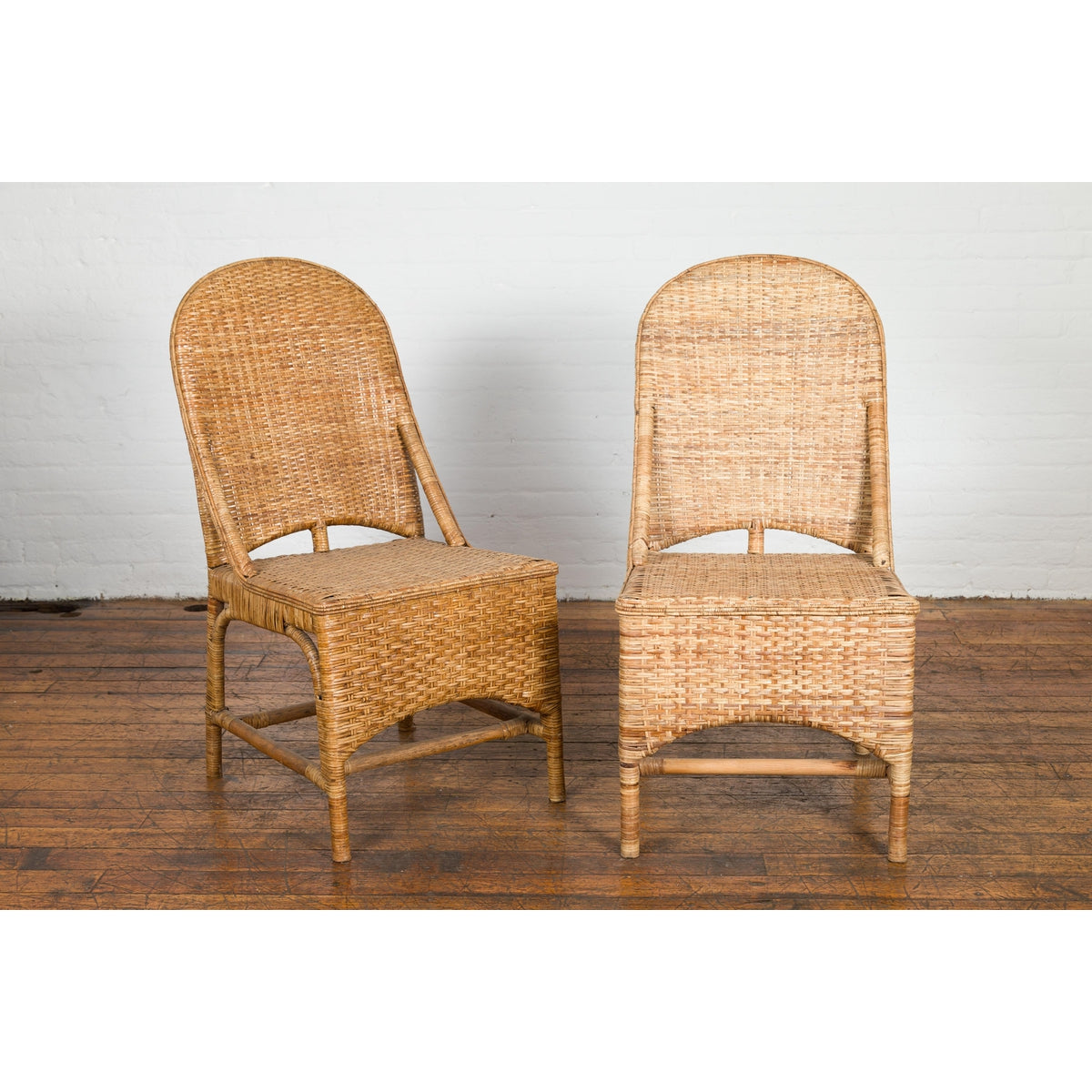 Vintage Rattan Chairs with Covered Front Aprons, Sold Each-2. Asian & Chinese Furniture, Art, Antiques, Vintage Home Décor for sale at FEA Home