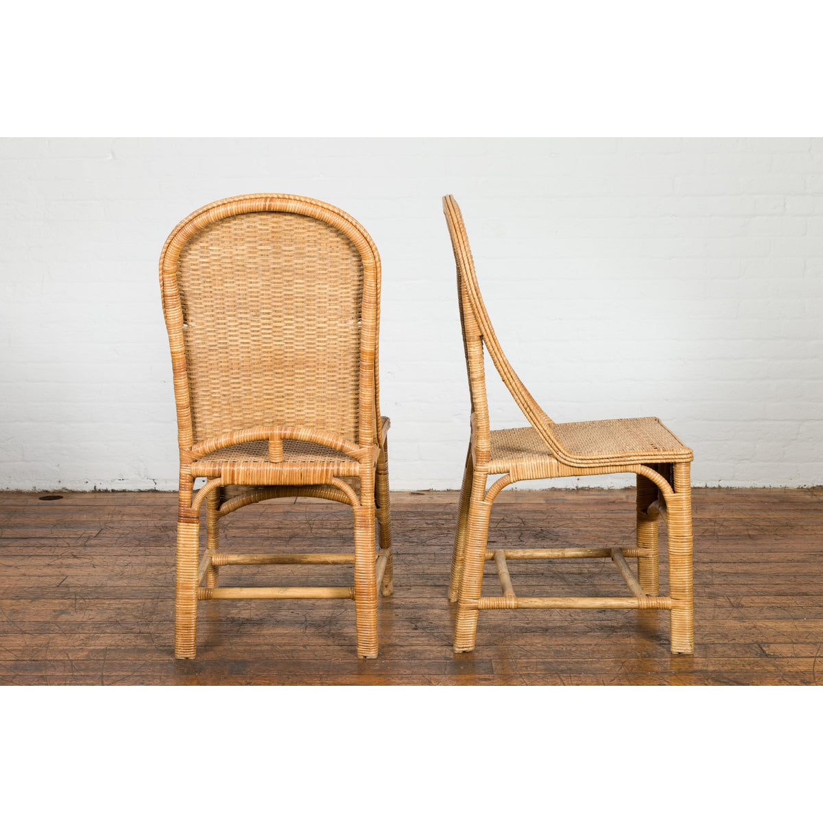 1950s Midcentury Country Style Woven Rattan Rustic Chairs, Pair-11. Asian & Chinese Furniture, Art, Antiques, Vintage Home Décor for sale at FEA Home