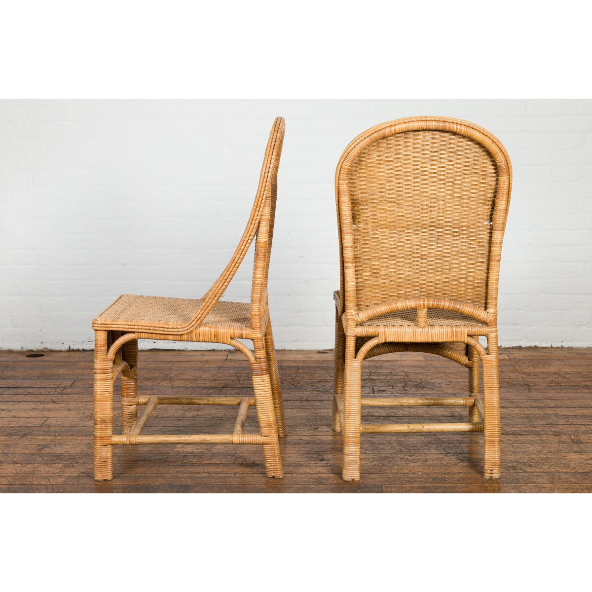 1950s Midcentury Country Style Woven Rattan Rustic Chairs, Pair-12. Asian & Chinese Furniture, Art, Antiques, Vintage Home Décor for sale at FEA Home