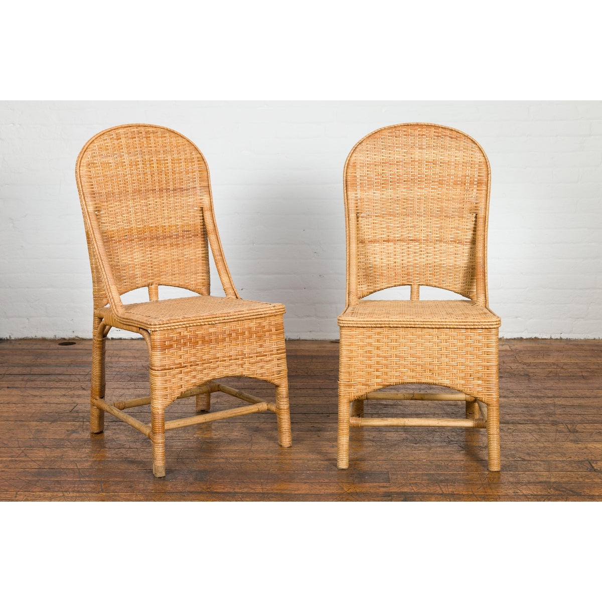 1950s Midcentury Country Style Woven Rattan Rustic Chairs, Pair-2. Asian & Chinese Furniture, Art, Antiques, Vintage Home Décor for sale at FEA Home
