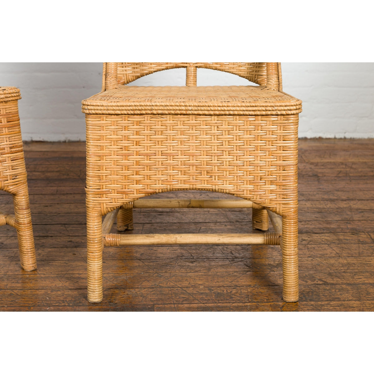 1950s Midcentury Country Style Woven Rattan Rustic Chairs, Pair-5. Asian & Chinese Furniture, Art, Antiques, Vintage Home Décor for sale at FEA Home